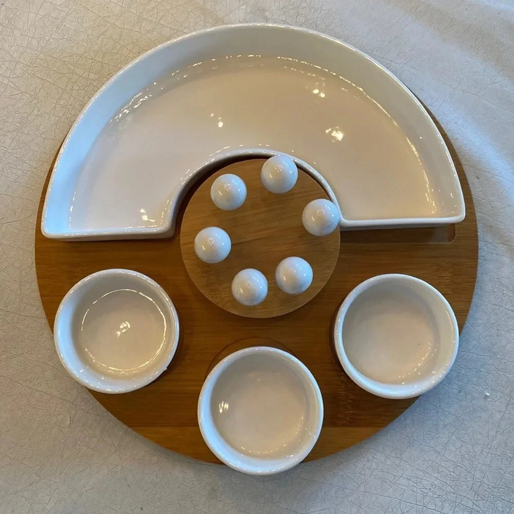 NWT Wood and China Symphony appetizer serving set 13pc